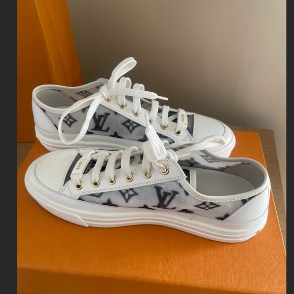 Louis Vuitton White Monogram Mesh And Leather Stellar Lace Up Sneakers - Picture 9 of 16
